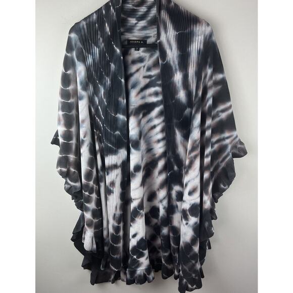 Joseph A Womens 3X Long Open Cardigan Sweater Knit Drape Ruffles Black Beige - Picture 1 of 8